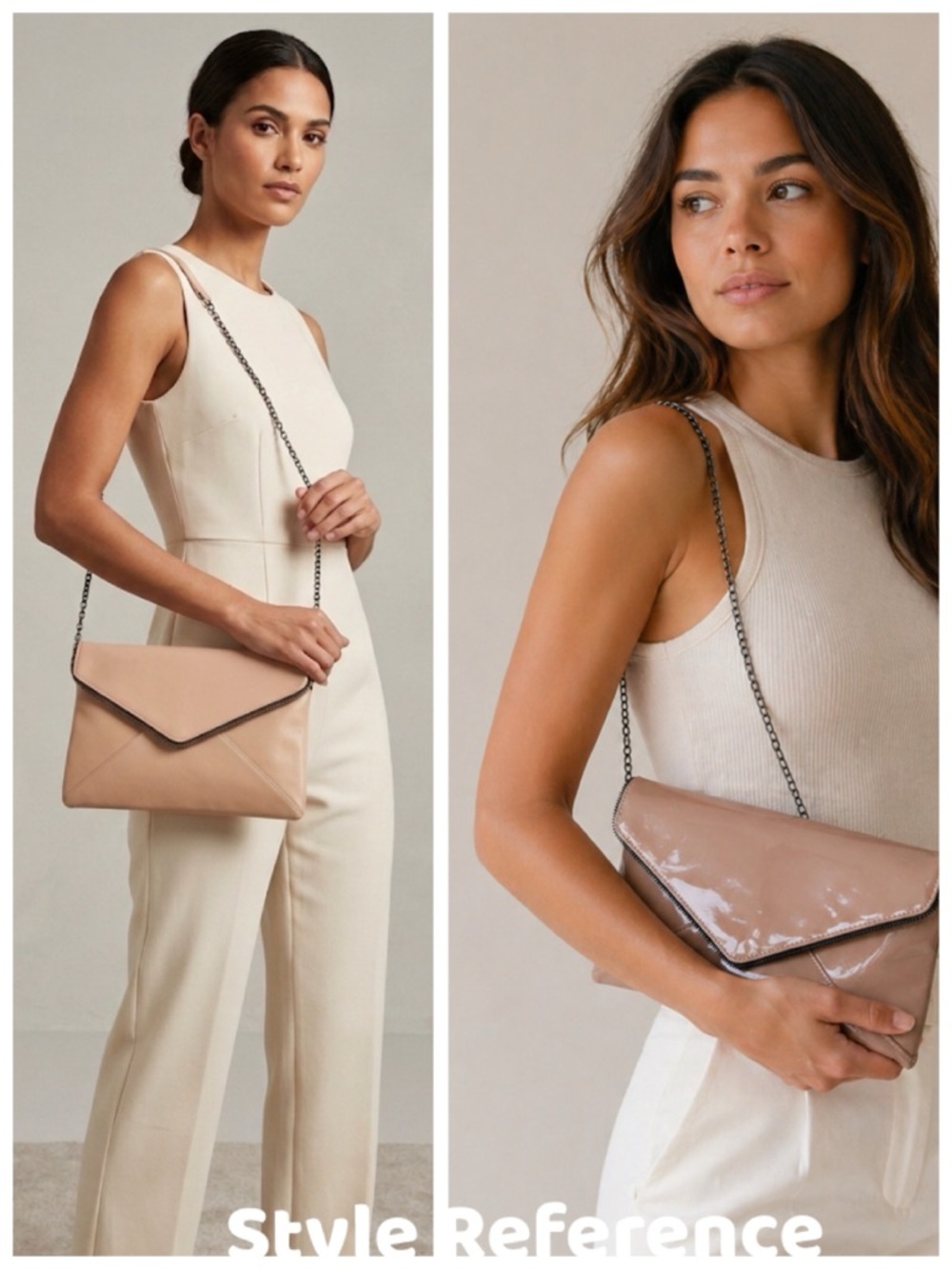 La Diva Nude Patent Leather Envelope Clutch Crossbody Bag | Gunmetal Hardware - Picture 16 of 17